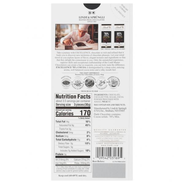 Lindt & Sprungli USA Inc Excellence Cooca Bar 3.5 Ounce Size - 144 Per Case.