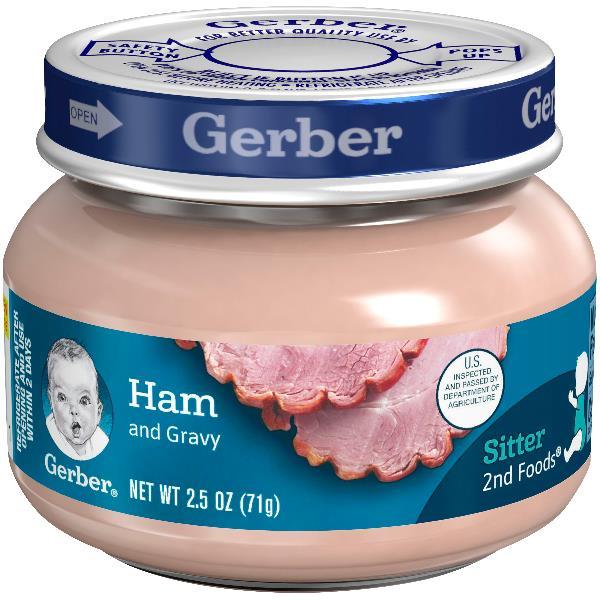 Gerber 2nd Foods Ham & Gravy Baby Food Jars 2.5 Ounce Size - 10 Per Case.