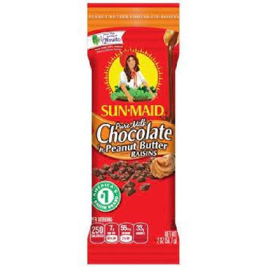 Sunmaid Peanut Butter & Milk Chocolate Raisins 2 Ounce Size - 40 Per Case.