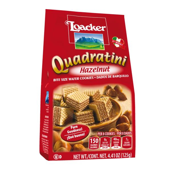 Loacker Quadratini Hazelnut 4.41 Ounce Size - 6 Per Case.