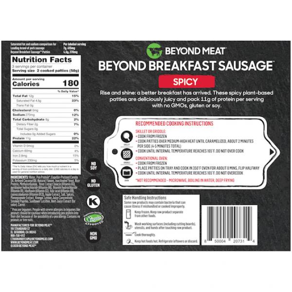 Beyond Meat Breakfast Sausage Spicy 7.4 Ounce Size - 12 Per Case.