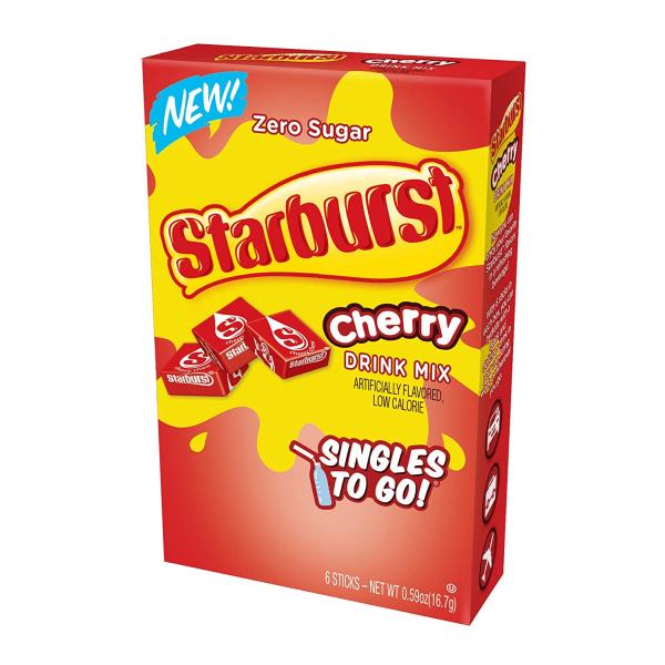 Starburst Cherry Sugar Free Drink Mix Singles 6 Count Packs - 12 Per Case.