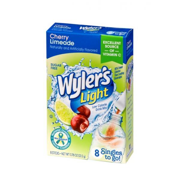 Wylers Light Cherry Limeade Singles To Go 8 Count Packs - 12 Per Case.