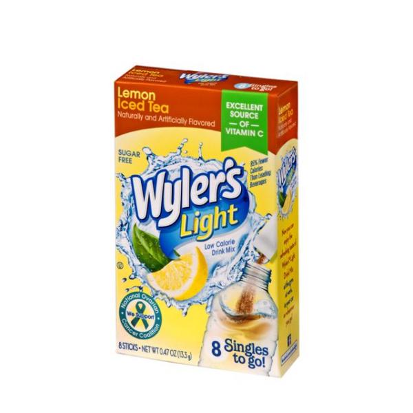 Wylers Light Lemon Iced Tea Singles To Go 8 Count Packs - 12 Per Case.