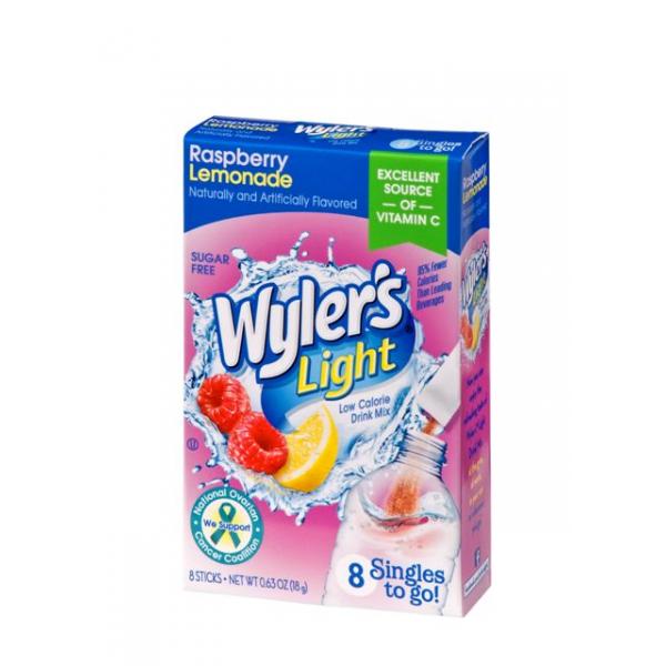 Wylers Light Raspberry Lemonade Singles To Go 8 Count Packs - 12 Per Case.