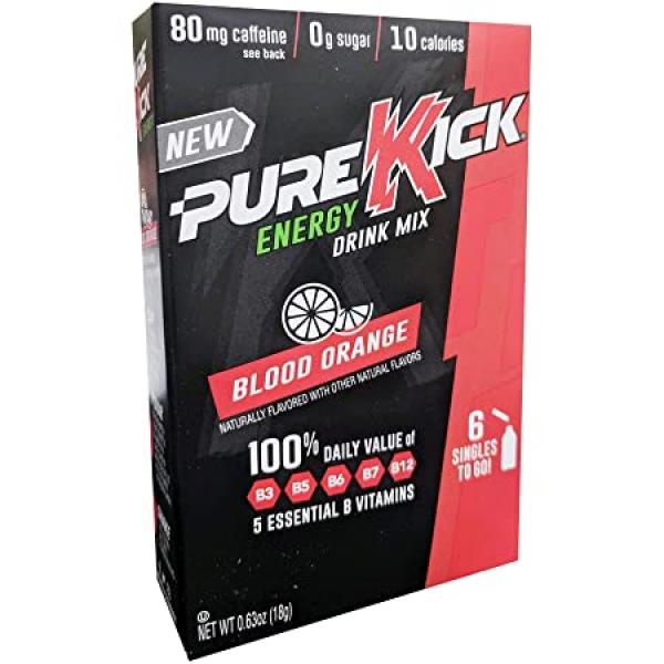 Pure Kick Energy Singles To Go Blood Orange 6 Count Packs - 12 Per Case.