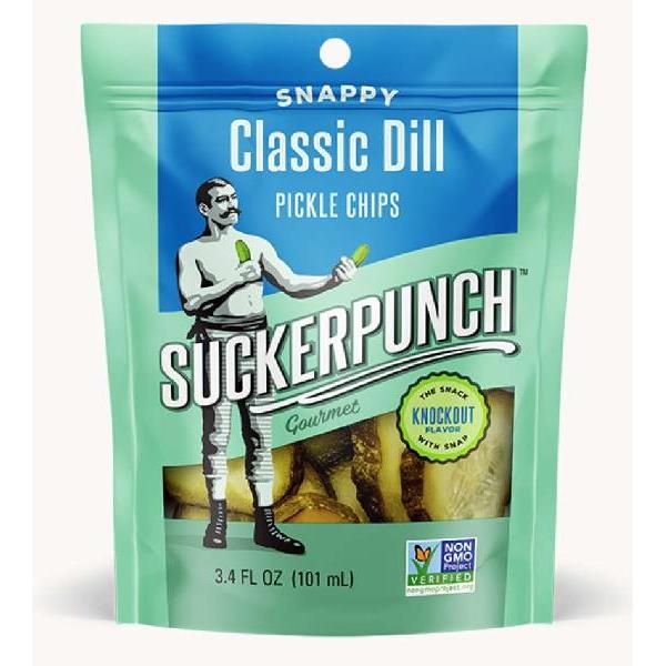 Suckerpunch Gourmet Classic Dill Pickle Chips 1 Count Packs - 12 Per Case.