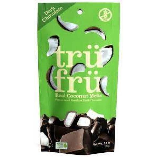 Tru Fru Hyper Dried Grab & Go Hyper Dried Coconut Melts In Dark Chocolate 2.1 Ounce Size - 12 Per Case.