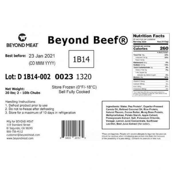 Beyond Meat Beyond Beef Plant Based Ground Beef 20 Pound Each - 1 Per Case.