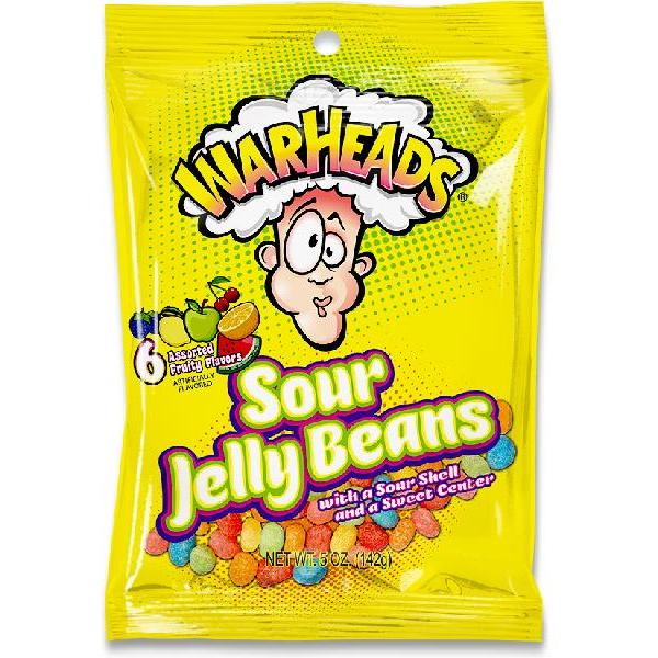 Warheads Sour Jelly Beans Peg Bag 5 Ounce Size - 12 Per Case.