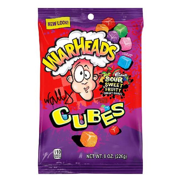 Warheads Cubes Peg Bag 8 Ounce Size - 12 Per Case.