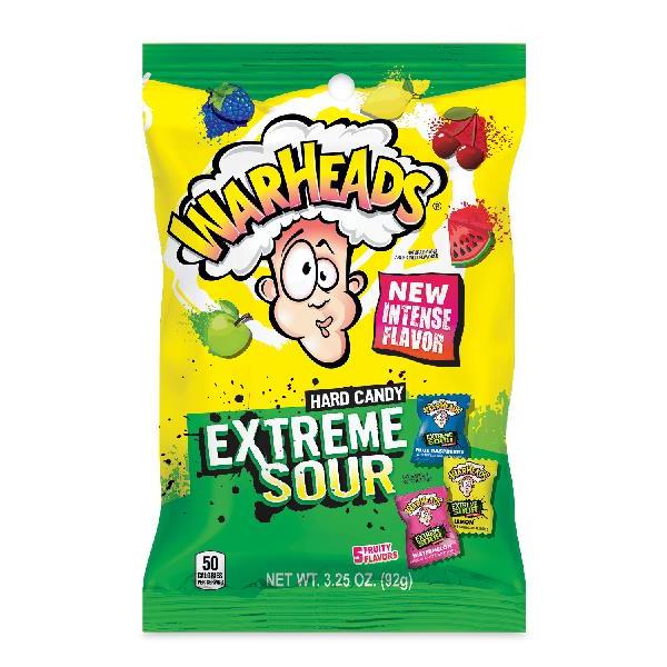 Warheads Xtreme Sour Hard Candy Peg Bag 3.25 Ounce Size - 12 Per Case.