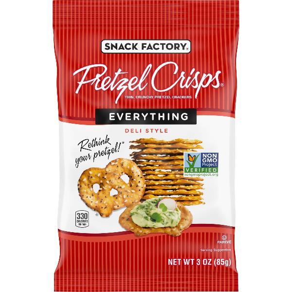 Pretzel Crisps Everything 3 Ounce Size - 8 Per Case.