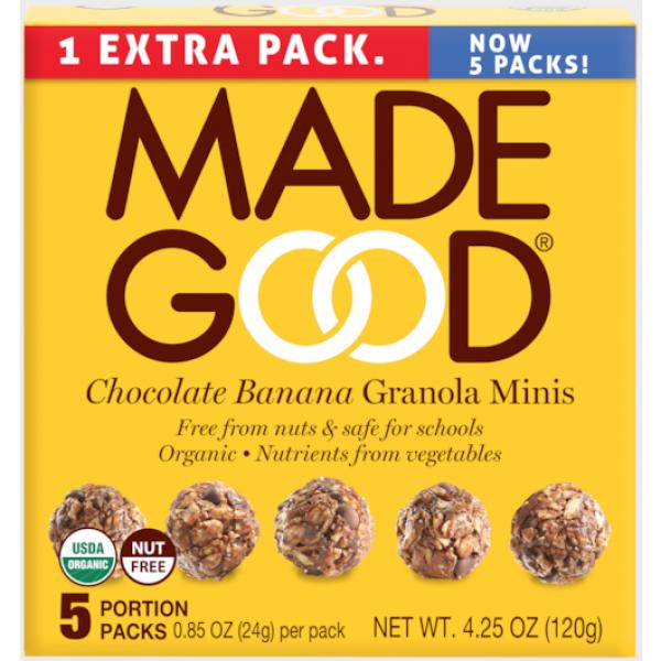 Madegood Chocolate Banana Granola Minis 4.25 Ounce Size - 6 Per Case.