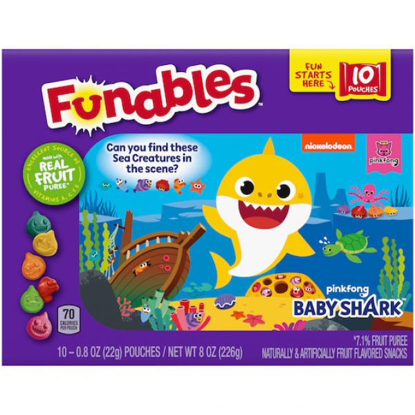 Funables Baby Shark Fruit Flavored Snacks Box 8 Ounce Size - 8 Per Case.