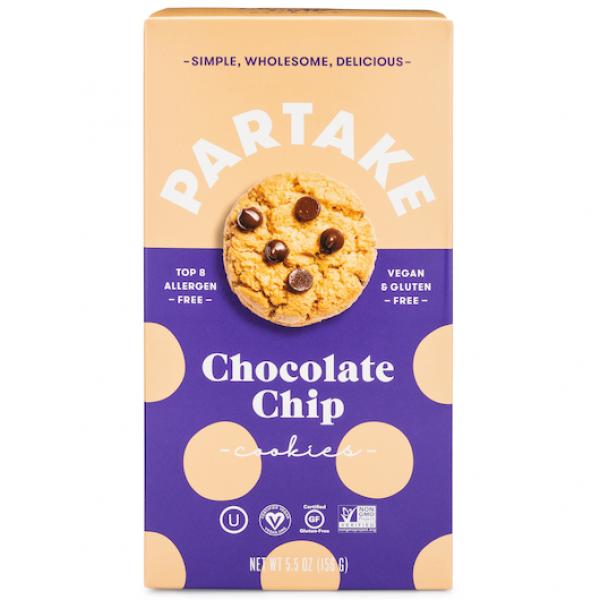 Partake Foods Crunchy Chocolate Chip Cookies 5.5 Ounce Size - 6 Per Case.