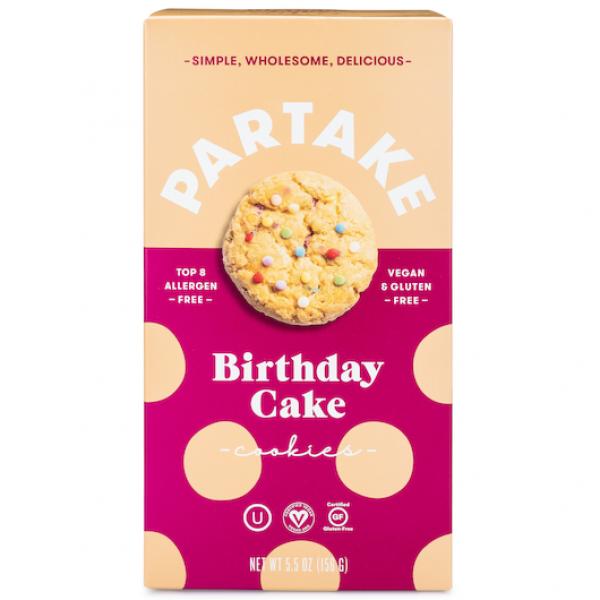 Partake Foods Crunchy Birthday Cake Cookies 5.5 Ounce Size - 6 Per Case.