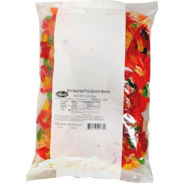 Gummi Worms Mini Assorted Fruit 5 Pound Each - 4 Per Case.