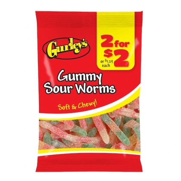 For $ Gummy Sour Worms Two 3.75 Each - 12 Per Case.