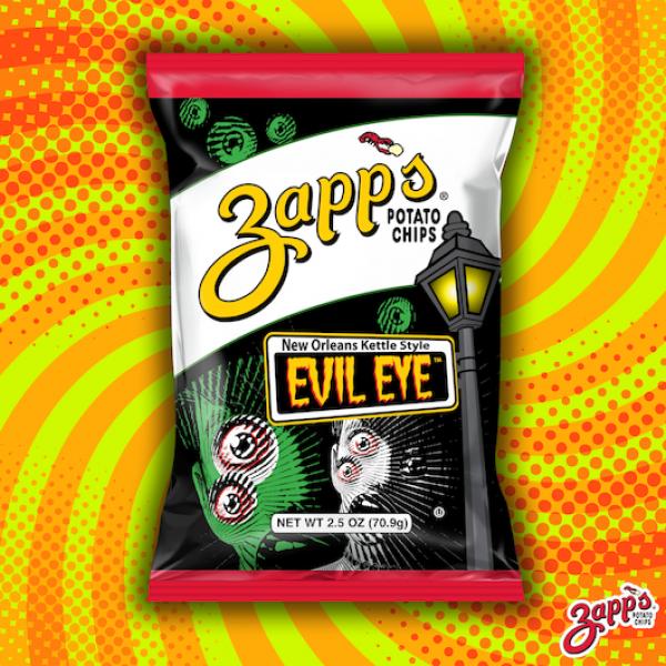 Zapp's Potato Chips New Orleans Kettle Style Evil Eye Kettle Chips 2.5 Ounce Size - 10 Per Case.