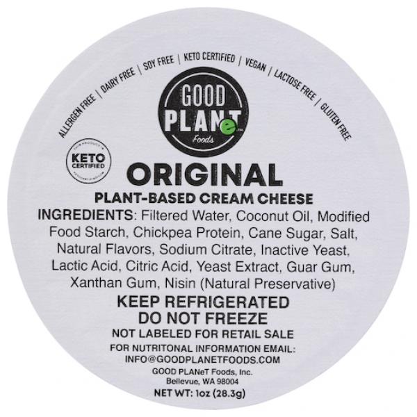 Good Planet Foods Original Cream Cheese Spread Plant Based 1 Ounce Size - 100 Per Case.