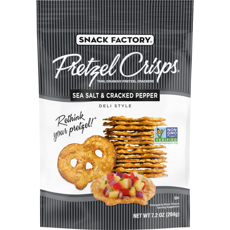 Pretzel Crisps Sea Salt & Cracked Pepper 7.2 Ounce Size - 12 Per Case.