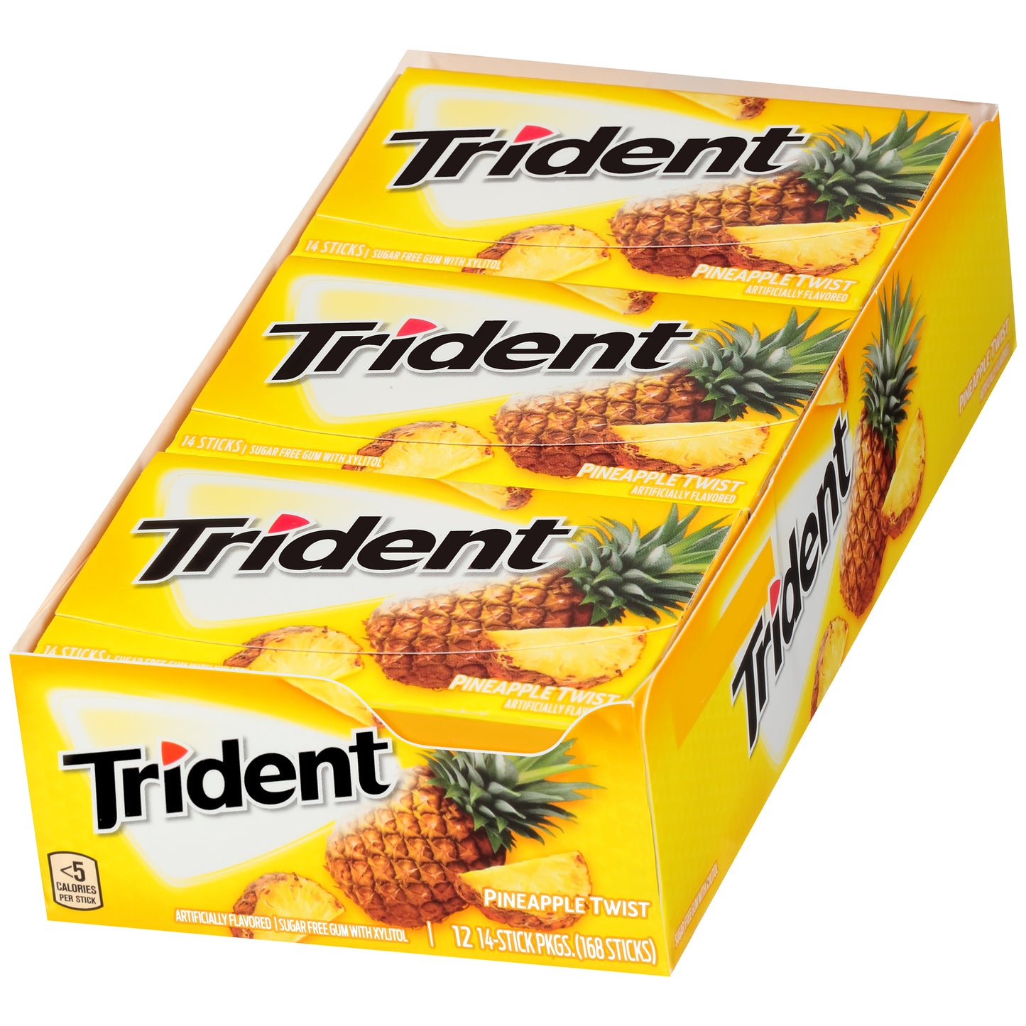 Trident Gum Pineapple Twist Sugar Free Pineapple Twist Piece 14 Count Packs - 144 Per Case.