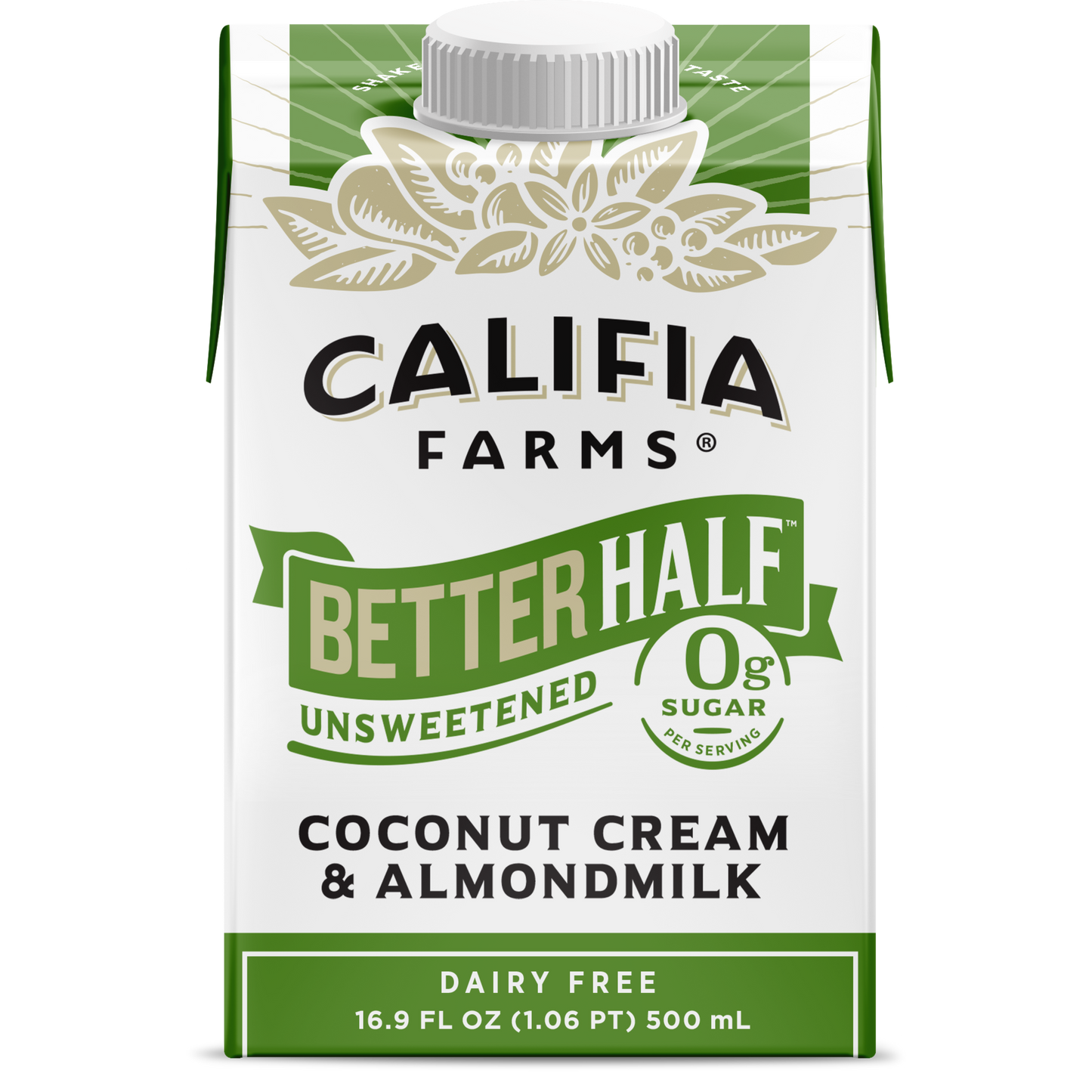 Califia Farms Unsweetened Better Half Almondmilk Half And Half 16.9 Fluid Ounce - 6 Per Case.