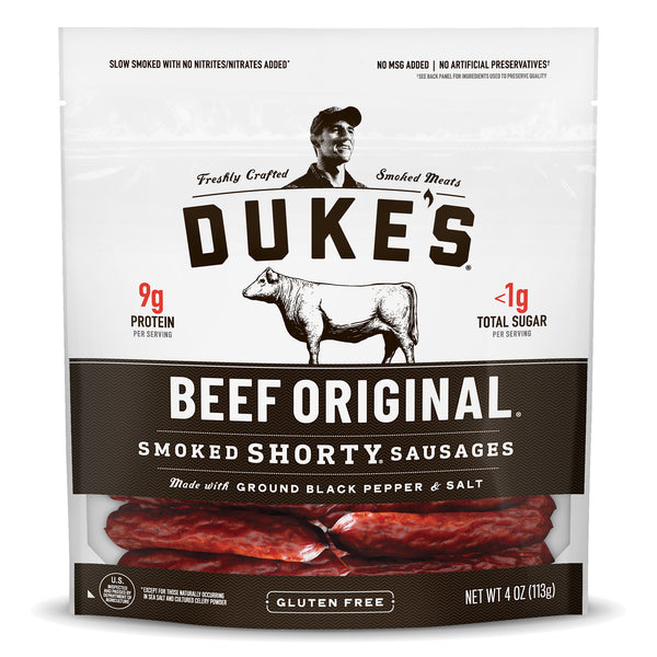 Duke's Beef Original Smoked Shorty Sausages Keto Friendly Snack 4 Ounce Size - 8 Per Case.