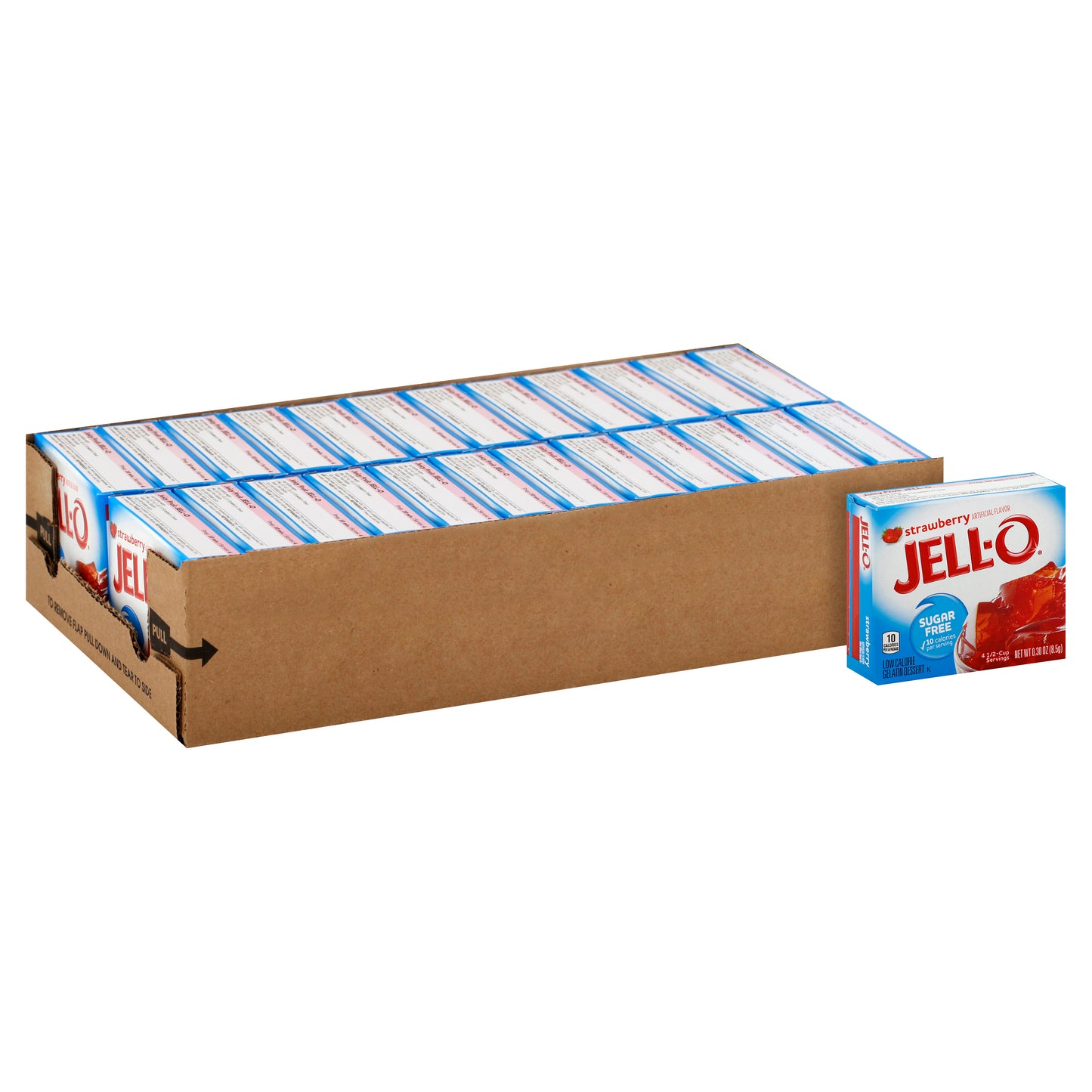 Jell-O Sugar Free Gelatin Strawberry, 0.3 Ounce Size - 24 Per Case.