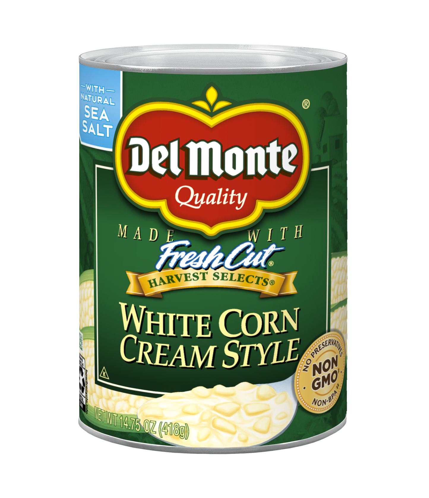 Del Monte Harvest Selects Cream Style White Corn 14.75 Ounce Size - 12 Per Case.