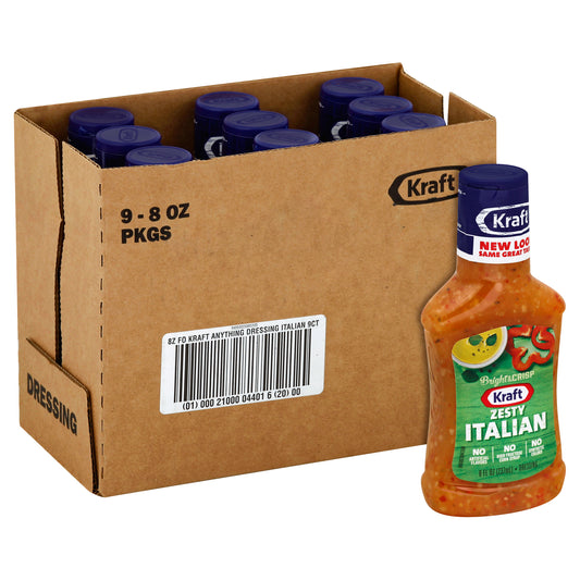 Kraft Italian Dressing Fluid Bottles, 8 Fluid Ounce - 9 Per Case.