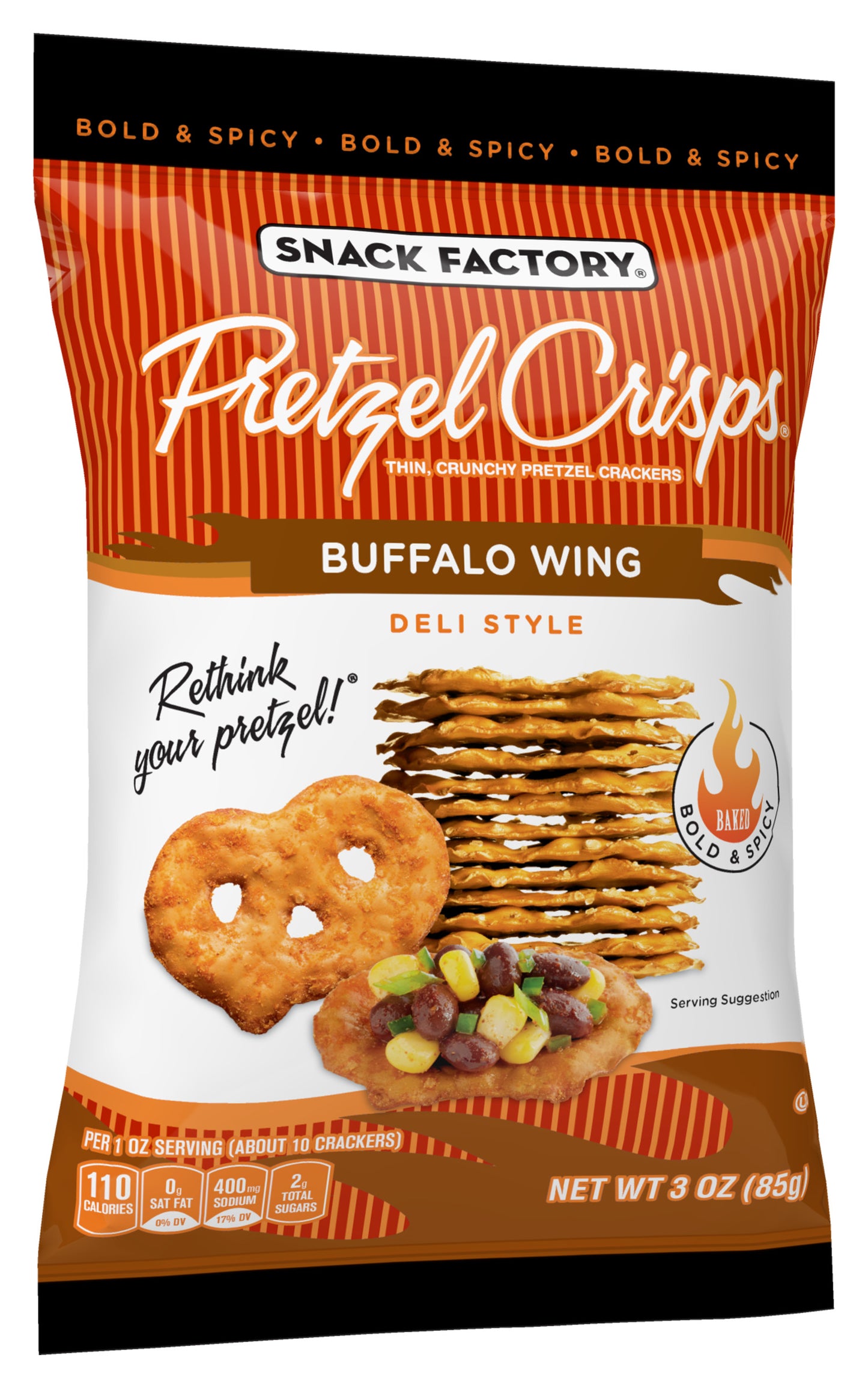 Pretzel Crisps Buffalo Wing 3 Ounce Size - 8 Per Case.