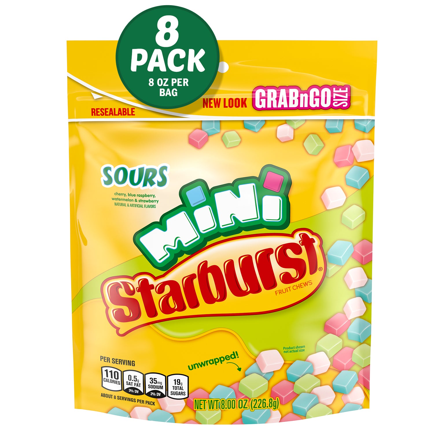 Starburst Minis Sours Stand Up Pouch 8 Ounce Size - 8 Per Case.