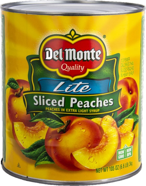 Del Monte® Quality Lite Sliced Peaches Can 105 Ounce Size - 6 Per Case.