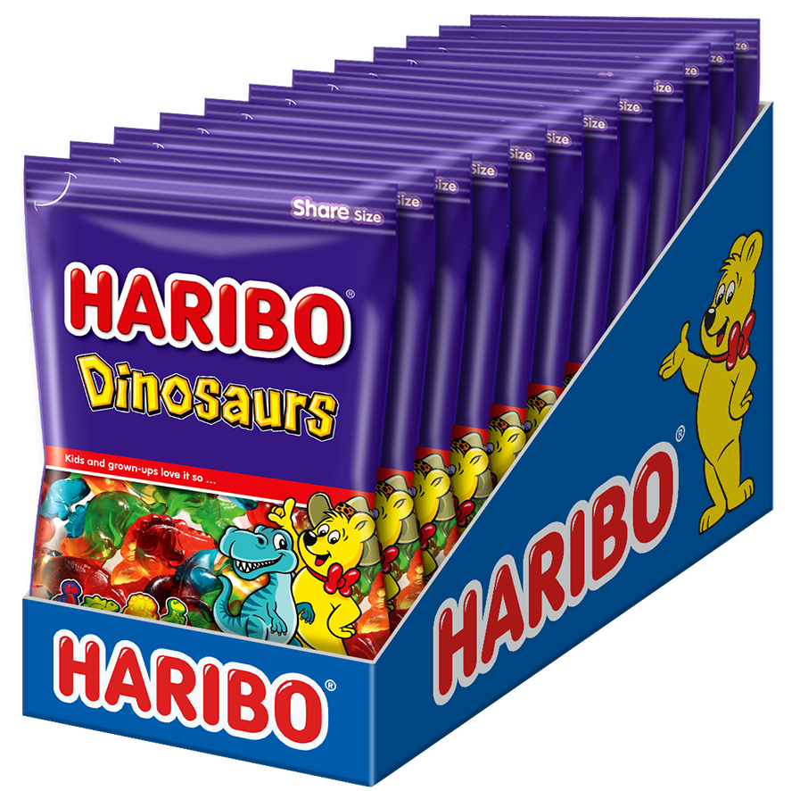 Haribo Confectionery Dinosaur Peg BagDrc 8 Ounce Size - 10 Per Case.