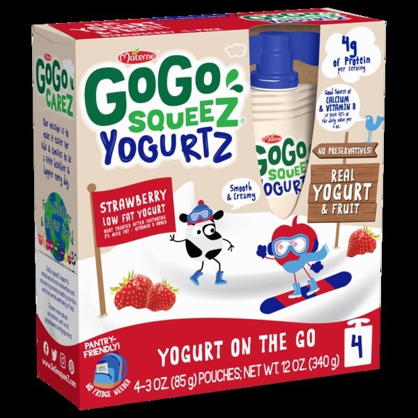 Gogo Squeez Yogurtz Strawberry 12 Ounce Size - 12 Per Case.