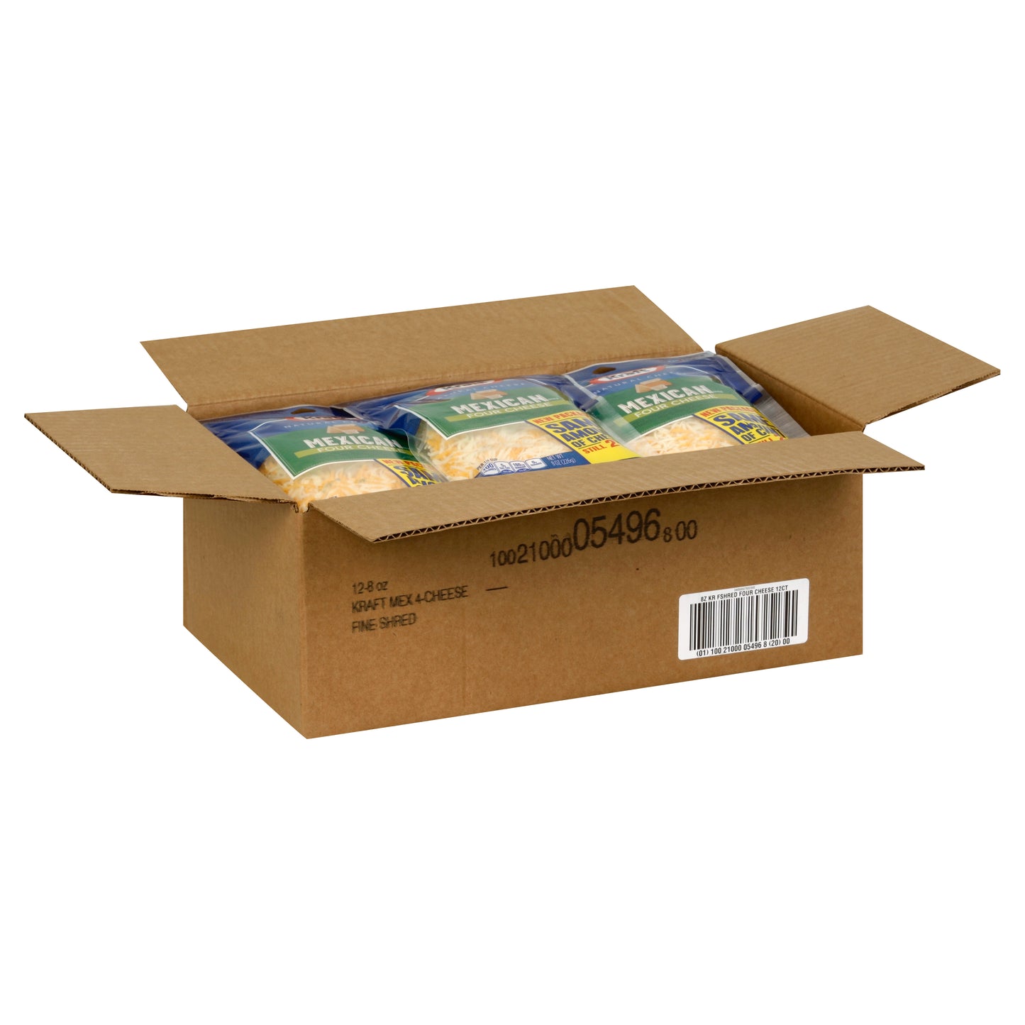 Kraft Shredded Mexican Four Cheese, 8 Ounce Size - 12 Per Case.