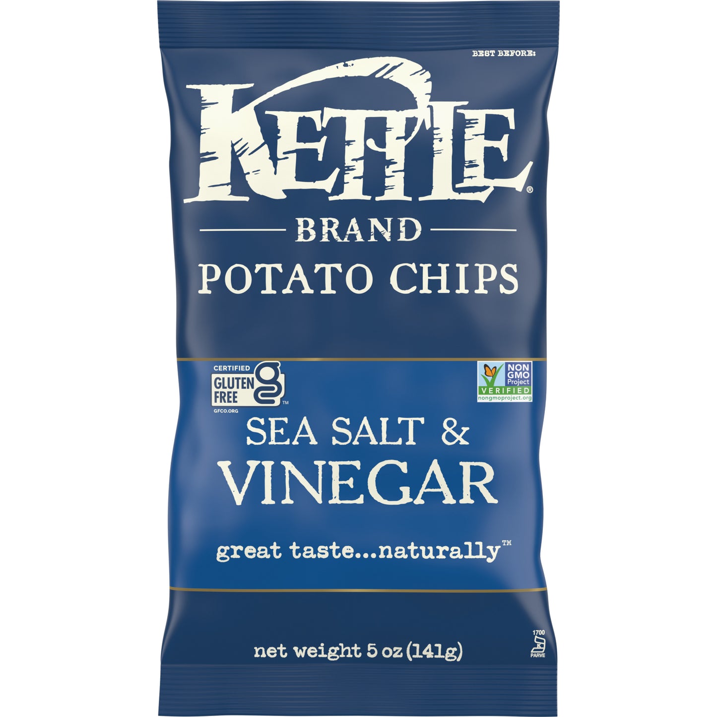 Kettle Brand Potato Chips Salt & Vinegar Kettle Chips 5 Ounce Size - 8 Per Case.